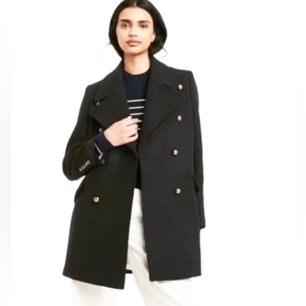 Nili Lotan x Target Black Wool Blend Double-Breasted Pea Coat Size Medium